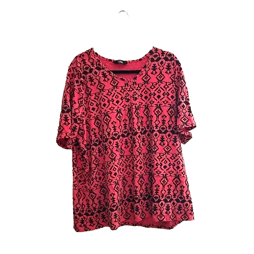 Ulla Popken Pink Aztec Print V-Neck Short Sleeve Casual Top Womans Size 2x